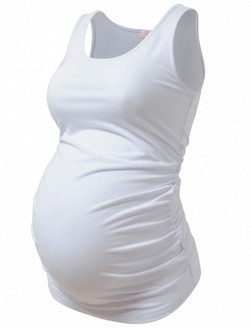 Bhome Maternity Tank Top Basic Top Ruched Pregnancy Tshirt White L - Image 1